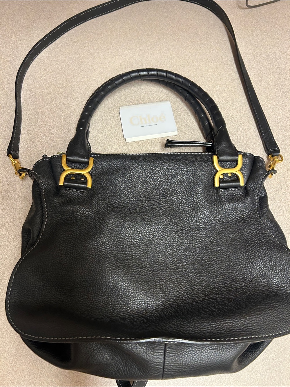 Chloé Black Leather Shoulder Bag with Gold Hardware - Picture 2 of 13